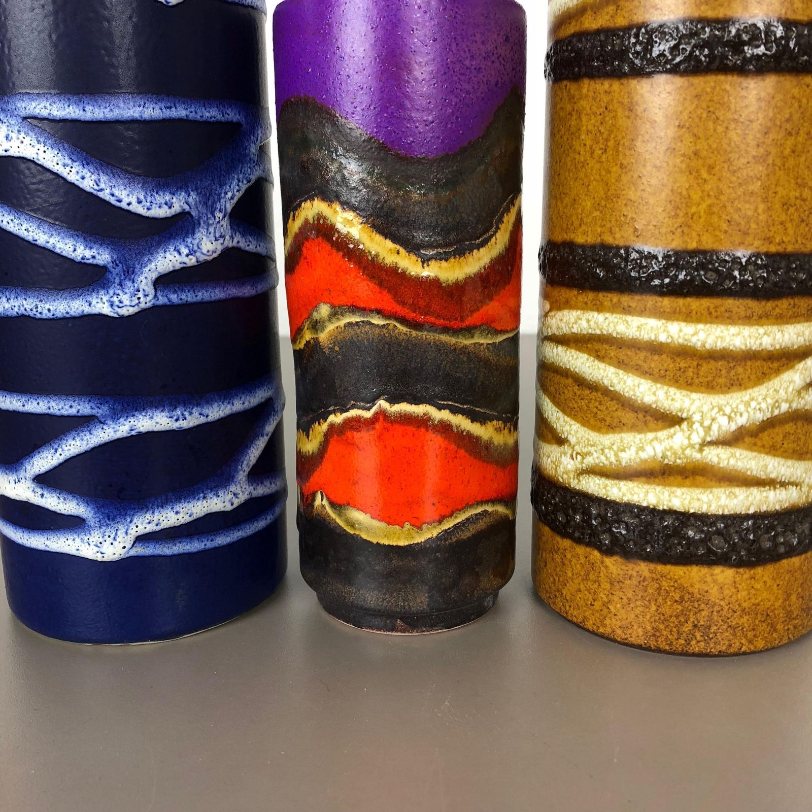 Home Decor Set Of Three 1970s Pottery Fat Lava "Tube" Vases Made By Scheurich, Germany photo