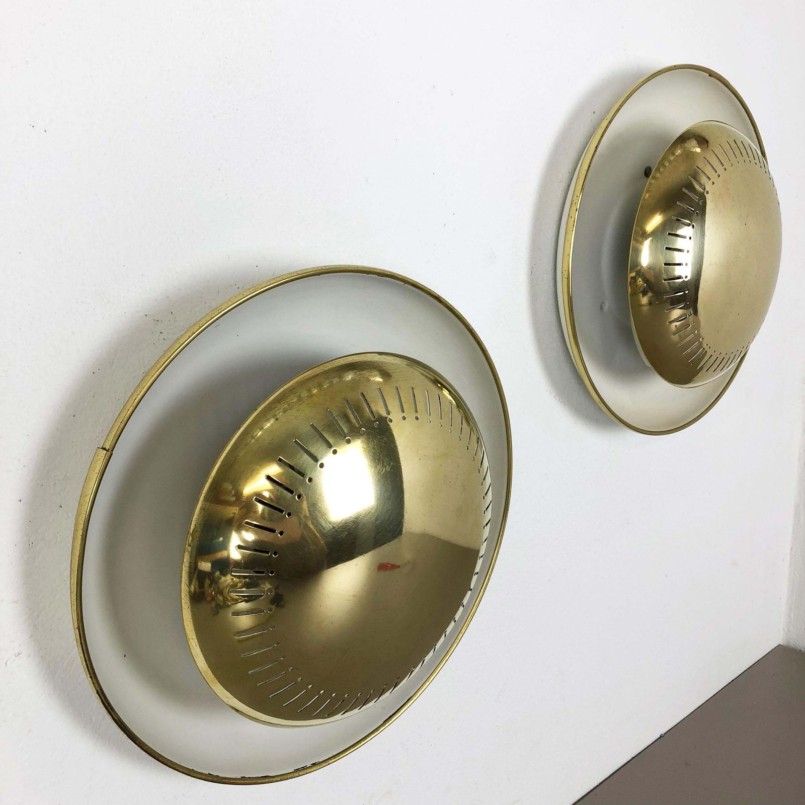 Set Of Two Modernist Stilnovo Style Brass Metal Sconces Wall Light, Italy, 1950s photo 2720.0