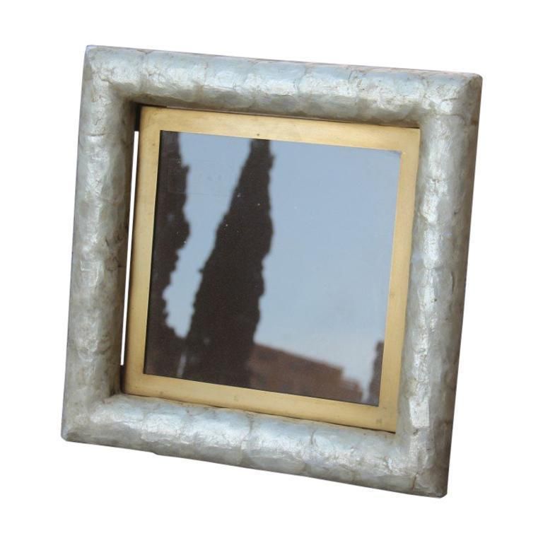 Paolo Traversi Photo Frame Mother Of Pearl With Brass Design Gold Italian, 1970