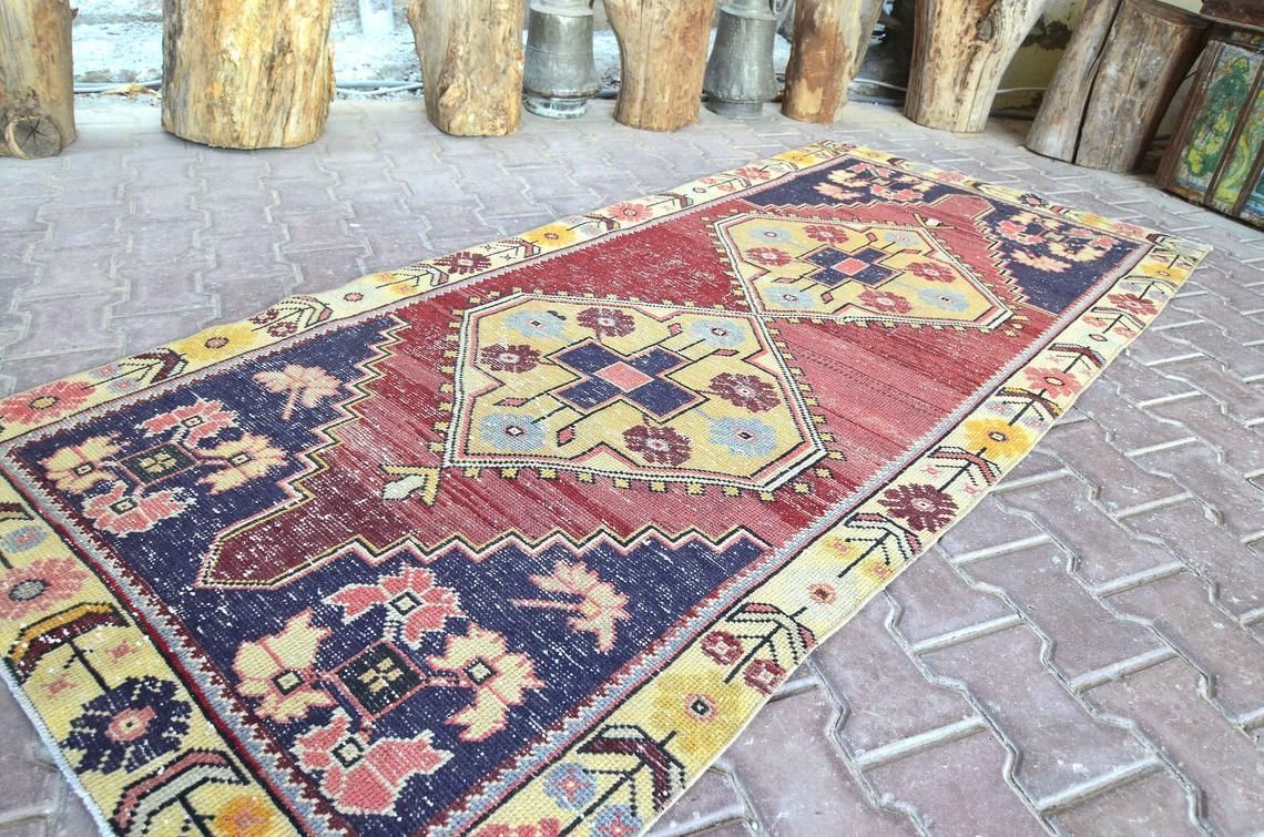 Turkish Rug, Runner Rug, 3.4x7.8 Rug, Unique Design, Runner, Anatolian Old Runner, Wool Rug, Oushak Rug, Carpet Rug, Decorative Rug, Rugs photo furniture