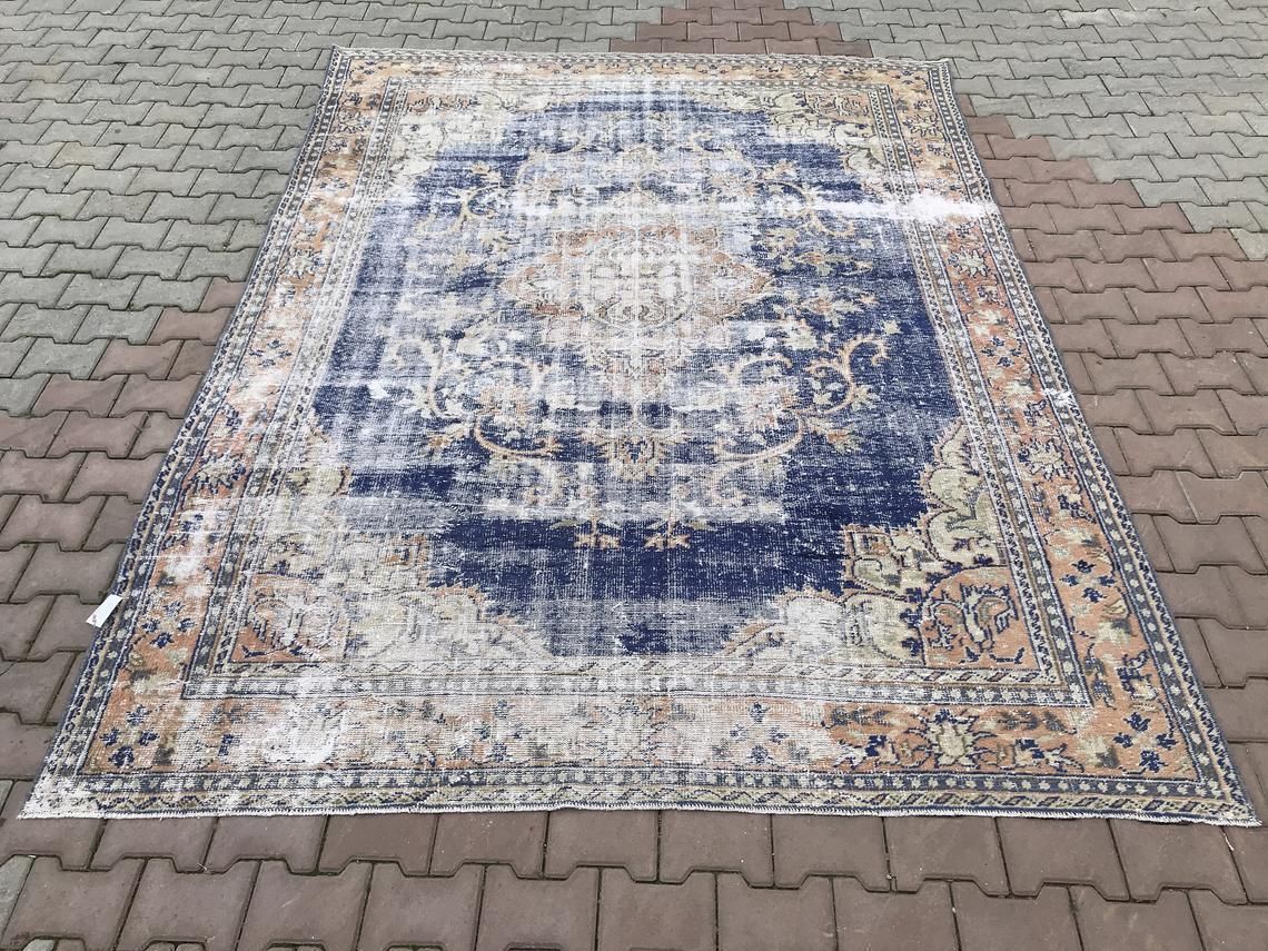 7'4''X9'8''Navy Blue Rug,Oushak Rug,Turkish Rug,Special Rug,Handwoven Rug,Wool Rug,Tribal Rug,Area Rug,Anatolian Rug,Antique Rug,Knot Rug photo furniture