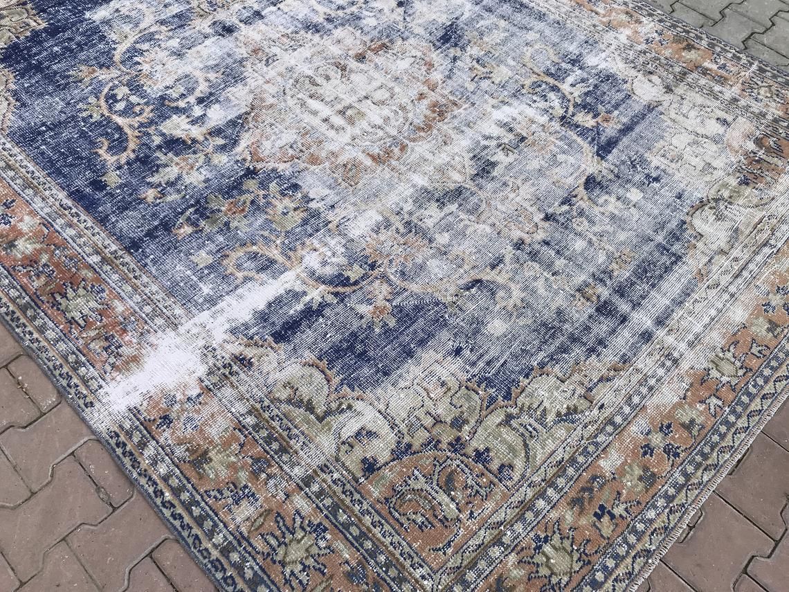 7'4''X9'8''Navy Blue Rug,Oushak Rug,Turkish Rug,Special Rug,Handwoven Rug,Wool Rug,Tribal Rug,Area Rug,Anatolian Rug,Antique Rug,Knot Rug photo Textiles