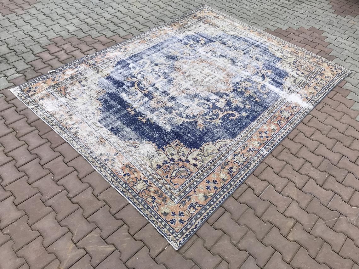 7'4''X9'8''Navy Blue Rug,Oushak Rug,Turkish Rug,Special Rug,Handwoven Rug,Wool Rug,Tribal Rug,Area Rug,Anatolian Rug,Antique Rug,Knot Rug photo vinterior