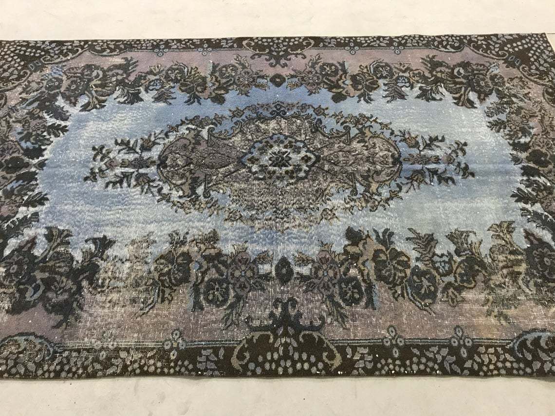 Overdyed Rug,Turkish Rug,5'8''X9'7''Rug,Oushak Rug,Anatolian Rug,Home Living,Old Rug,Light Blue Rug,Design Rug,Special Rug,Decor Rug,Carpet photo Textiles
