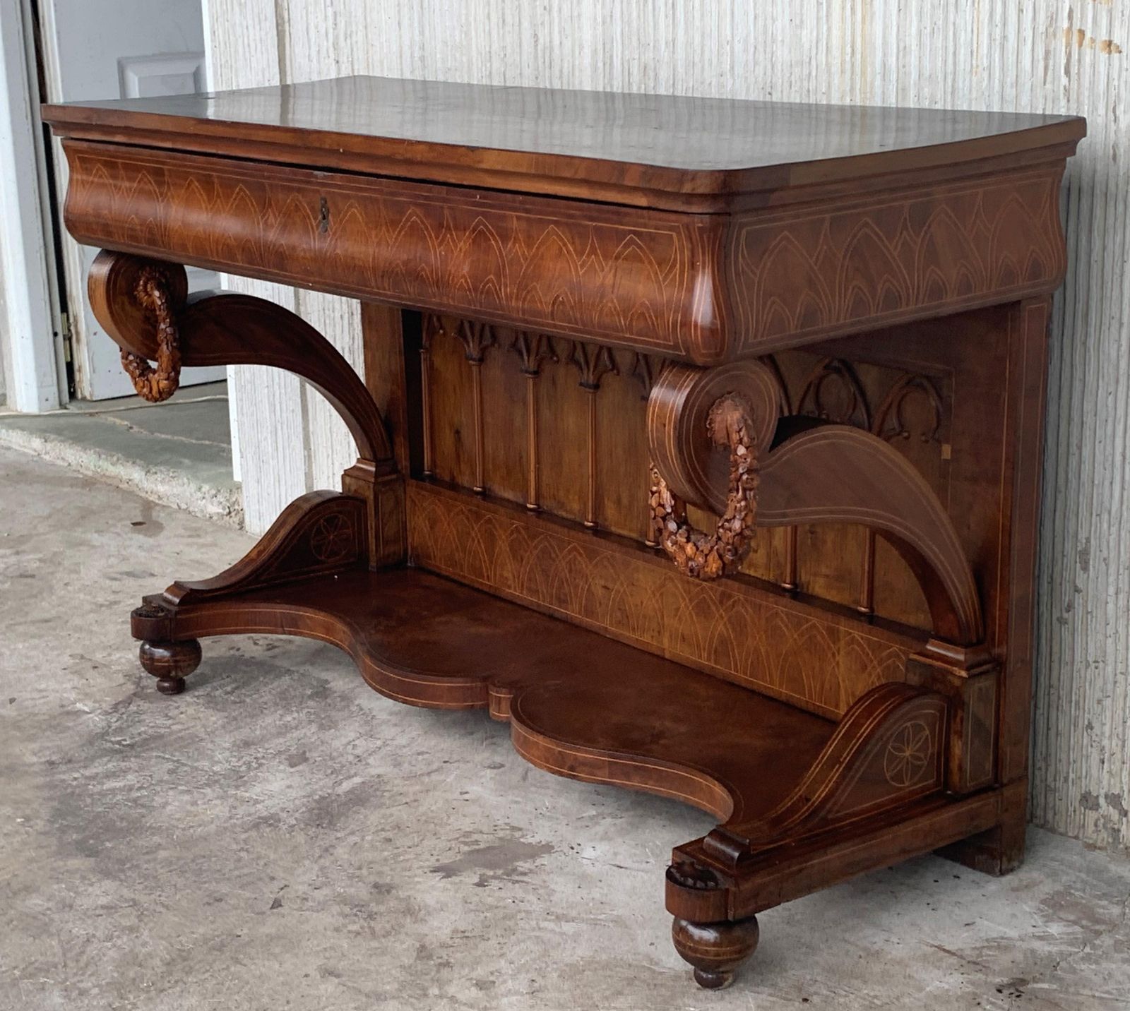 Console Biedermeier d'époque en noyer avec tiroir, Autriche, vers 1830 photo Mobilier