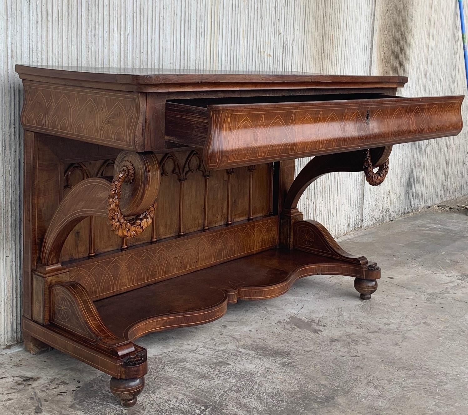 Console Biedermeier d'époque en noyer avec tiroir, Autriche, vers 1830 photo vinterior