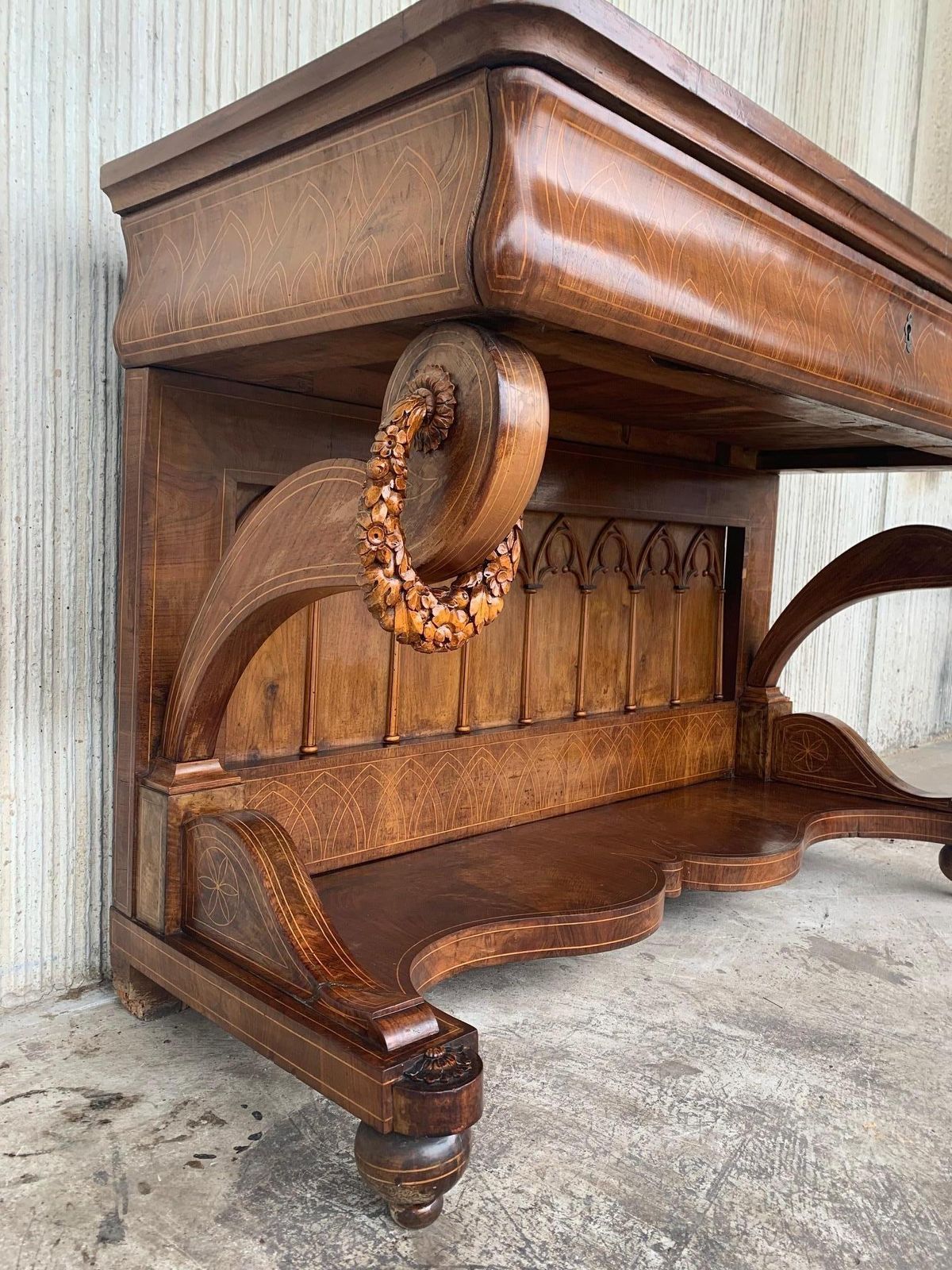 Console Biedermeier d'époque en noyer avec tiroir, Autriche, vers 1830 photo vintage