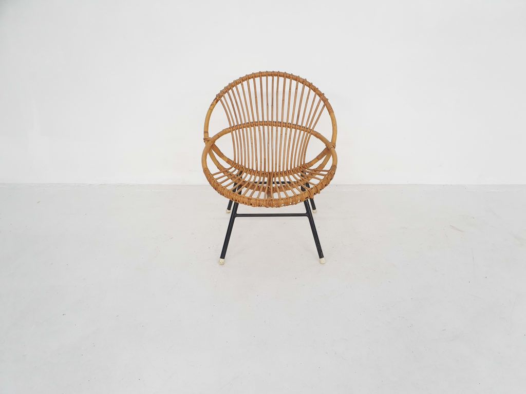 Rohe Noordwolde Rattan Lounge Chair, Nederland, Ca. Jaren 1950