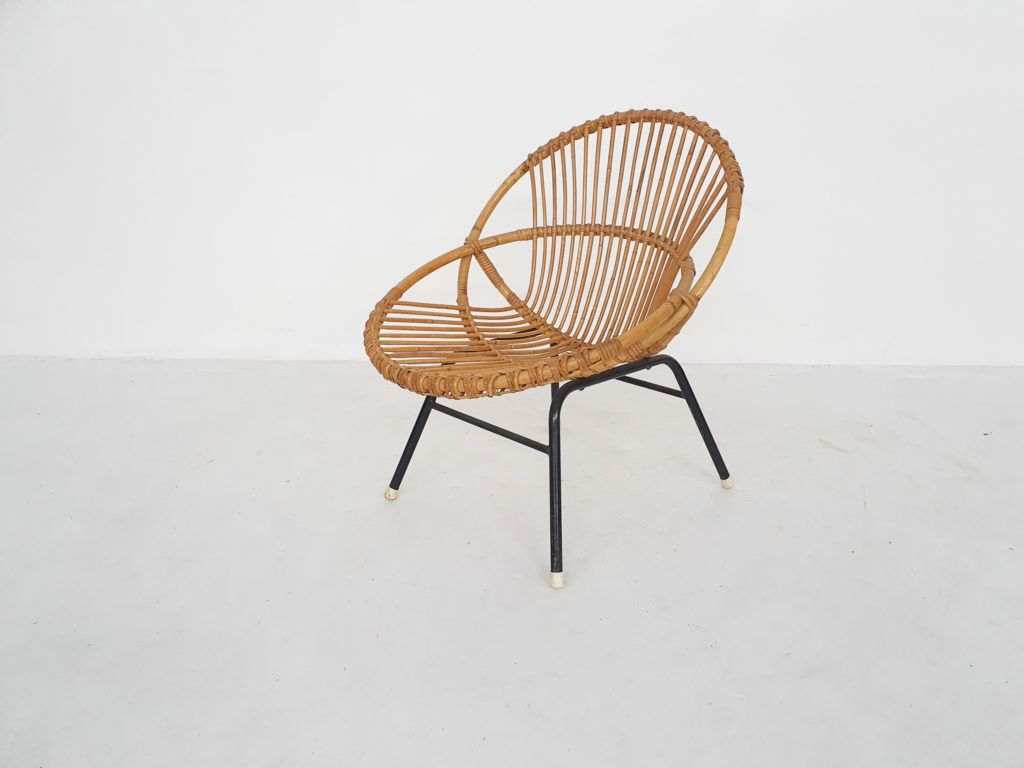 Rohe Noordwolde Rattan Lounge Chair, The Netherlands 1950s photo for sale