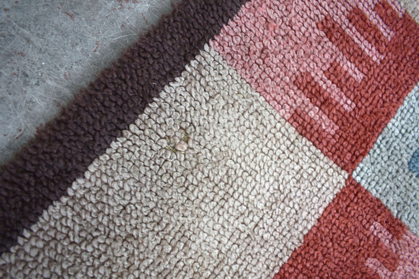 French Art Deco Futurist Handwoven Wool Rug With Abstract Art, 1930's photo vintage