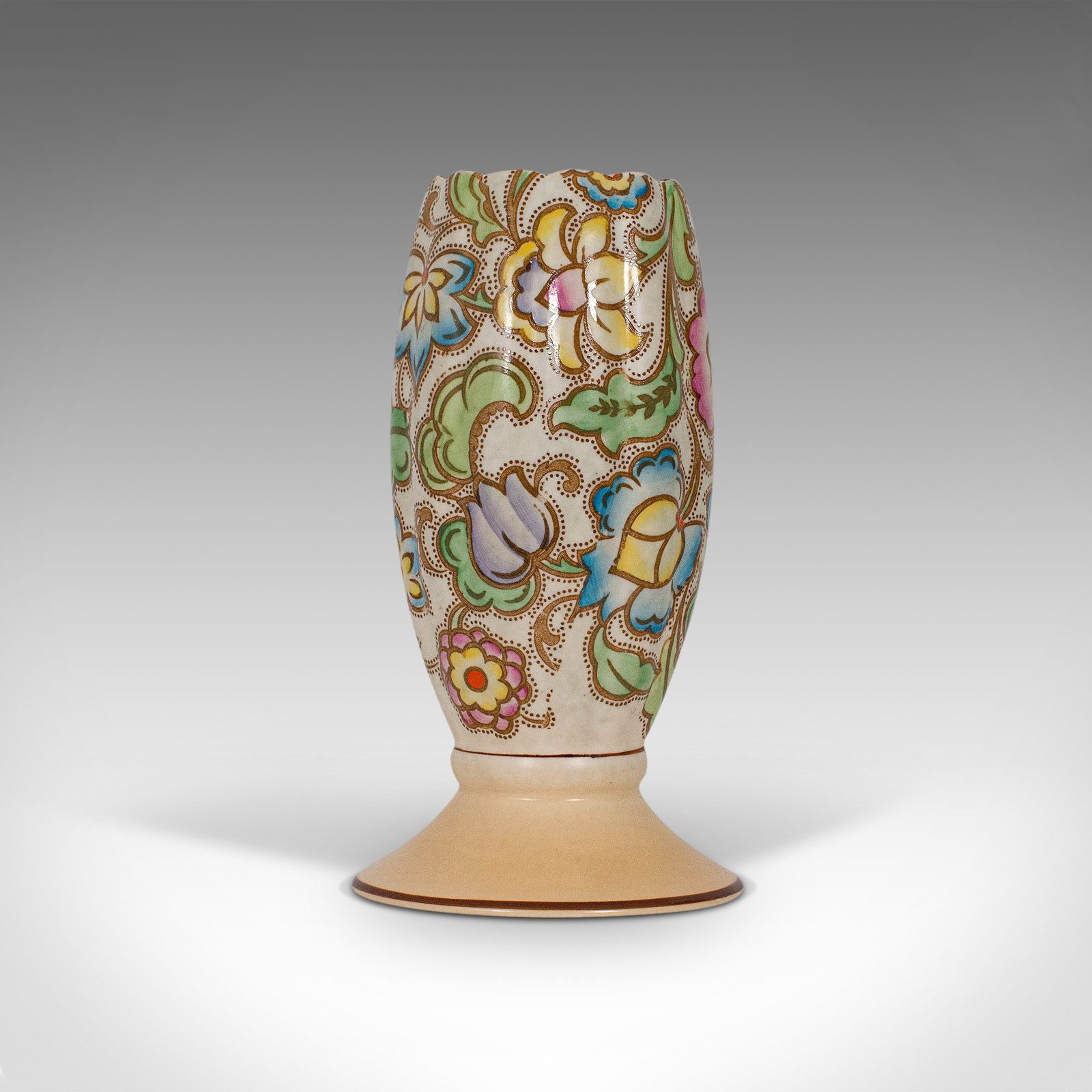 Small Vintage Flower Vase, English, Ceramic, Goblet Urn, Art Deco, Circa 1940 photo Home Decor