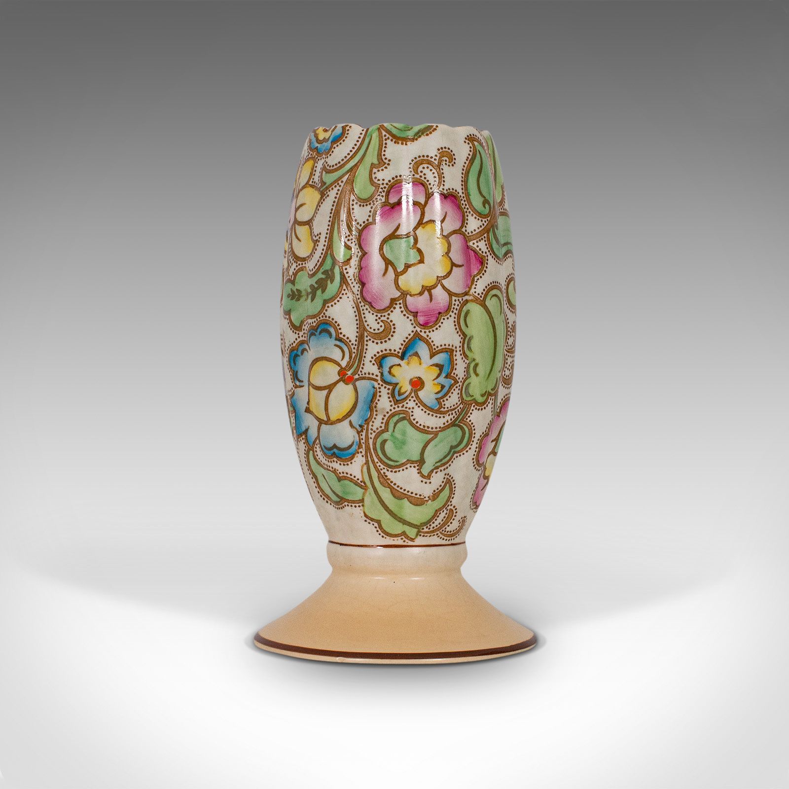 Small Vintage Flower Vase, English, Ceramic, Goblet Urn, Art Deco, Circa 1940 photo vintage