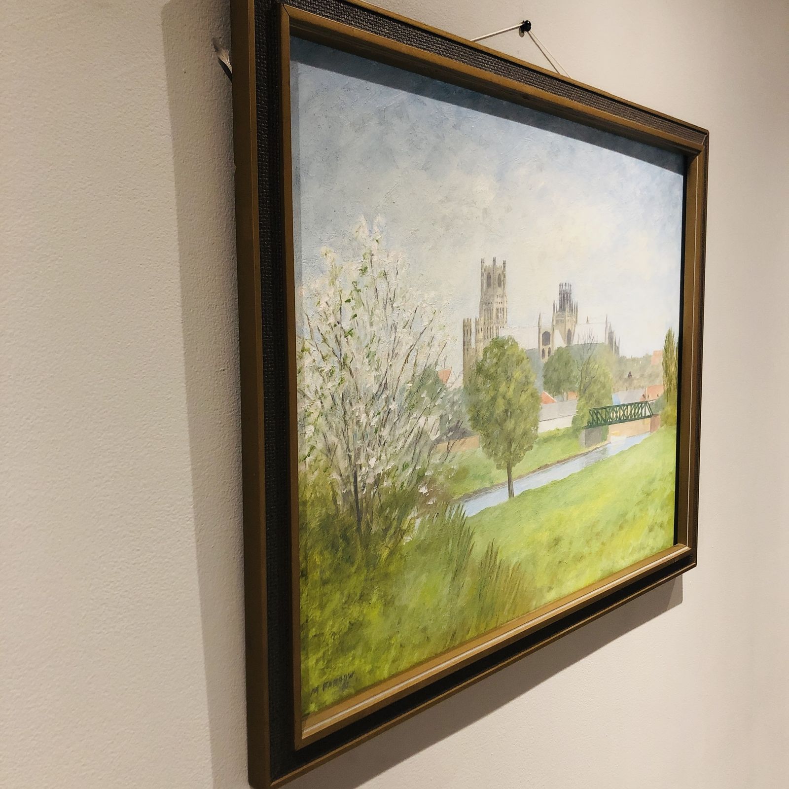 Oil Painting Of Ely Cathedral, Signed M. Farrow, 1980 photo Art