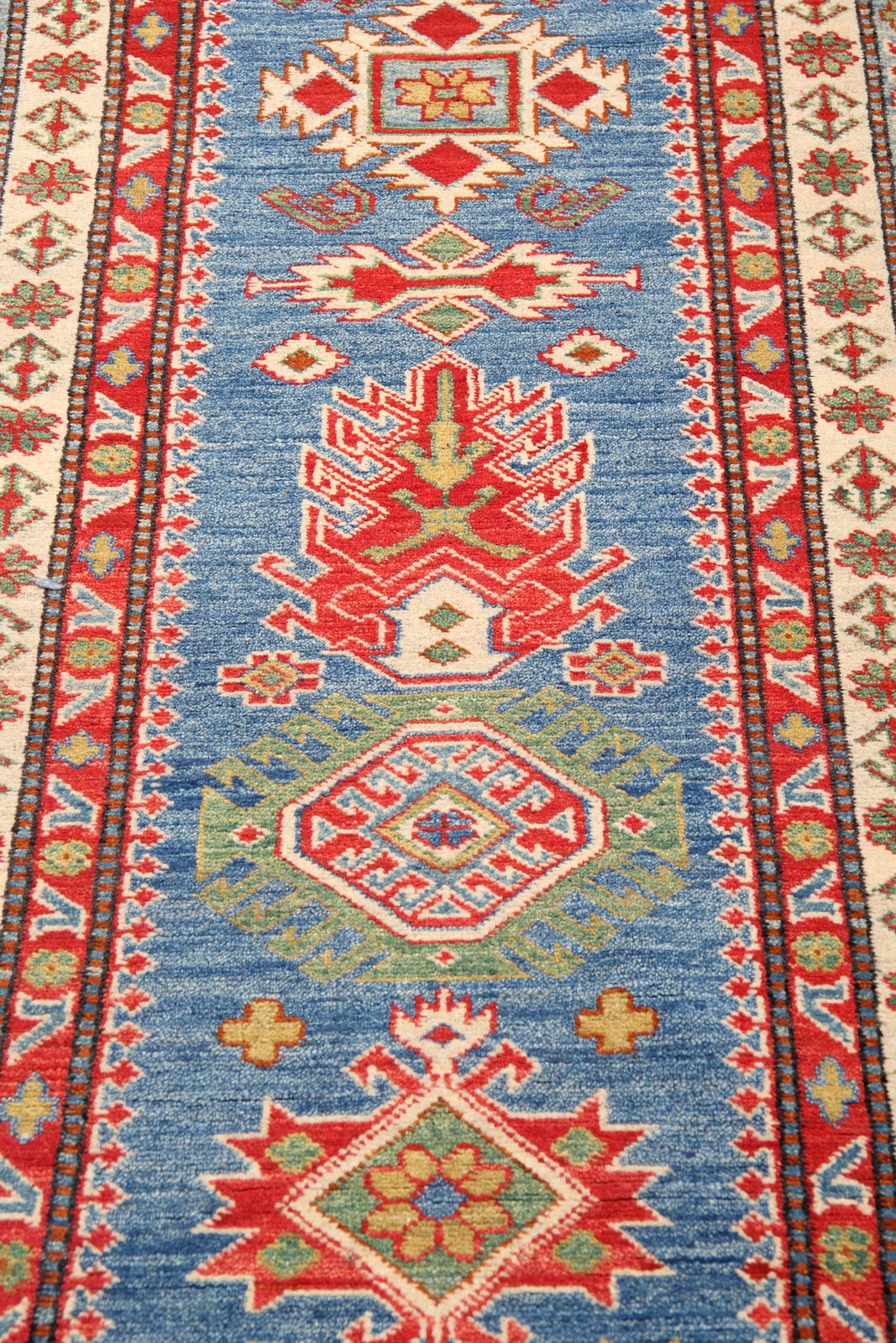 Tribal Wool Runner Rug  Blue Carpet Runner, Geometric Oriental Rugs 83x277cm photo Textiles