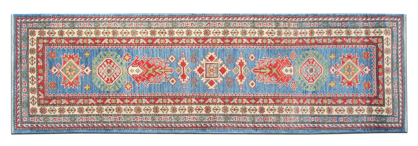 Tribal Wool Runner Rug  Blue Carpet Runner, Geometric Oriental Rugs 83x277cm photo vinterior