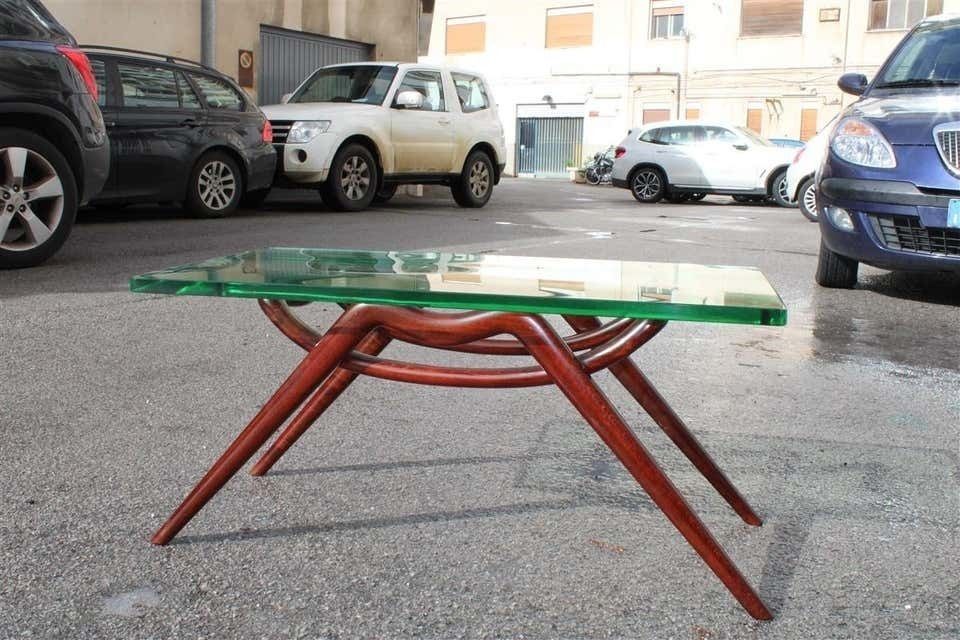 Table Coffee Midcentury Design Glass Top Foot Curved Mahogany Wood Fontana Arte photo 3050.0