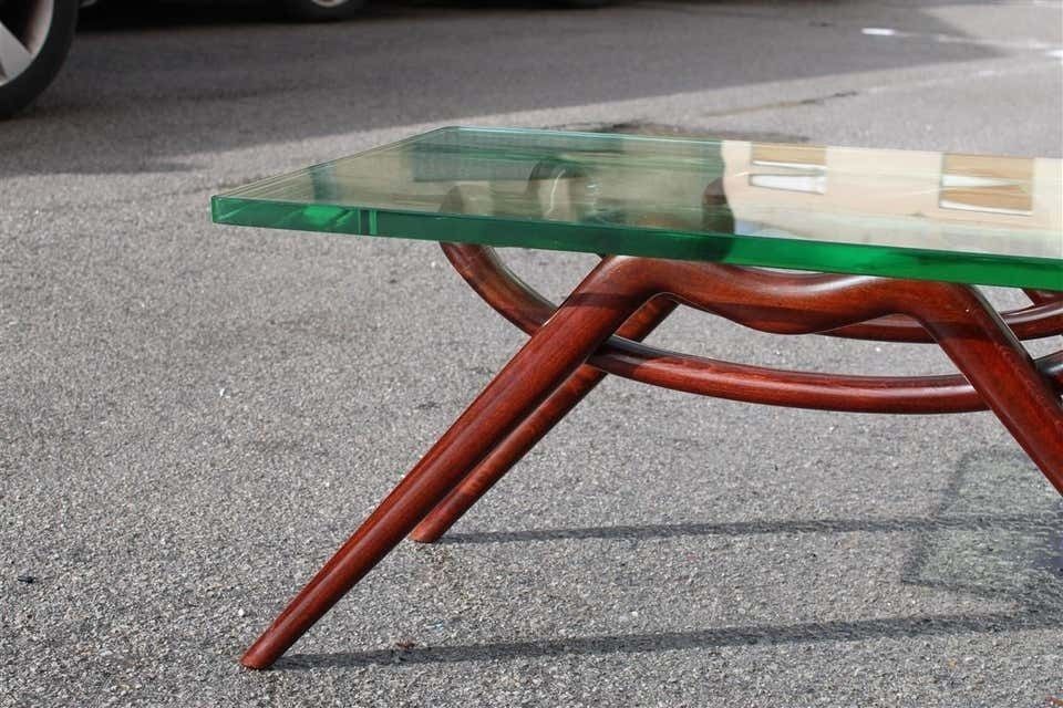 Table Coffee Midcentury Design Glass Top Foot Curved Mahogany Wood Fontana Arte photo vinterior
