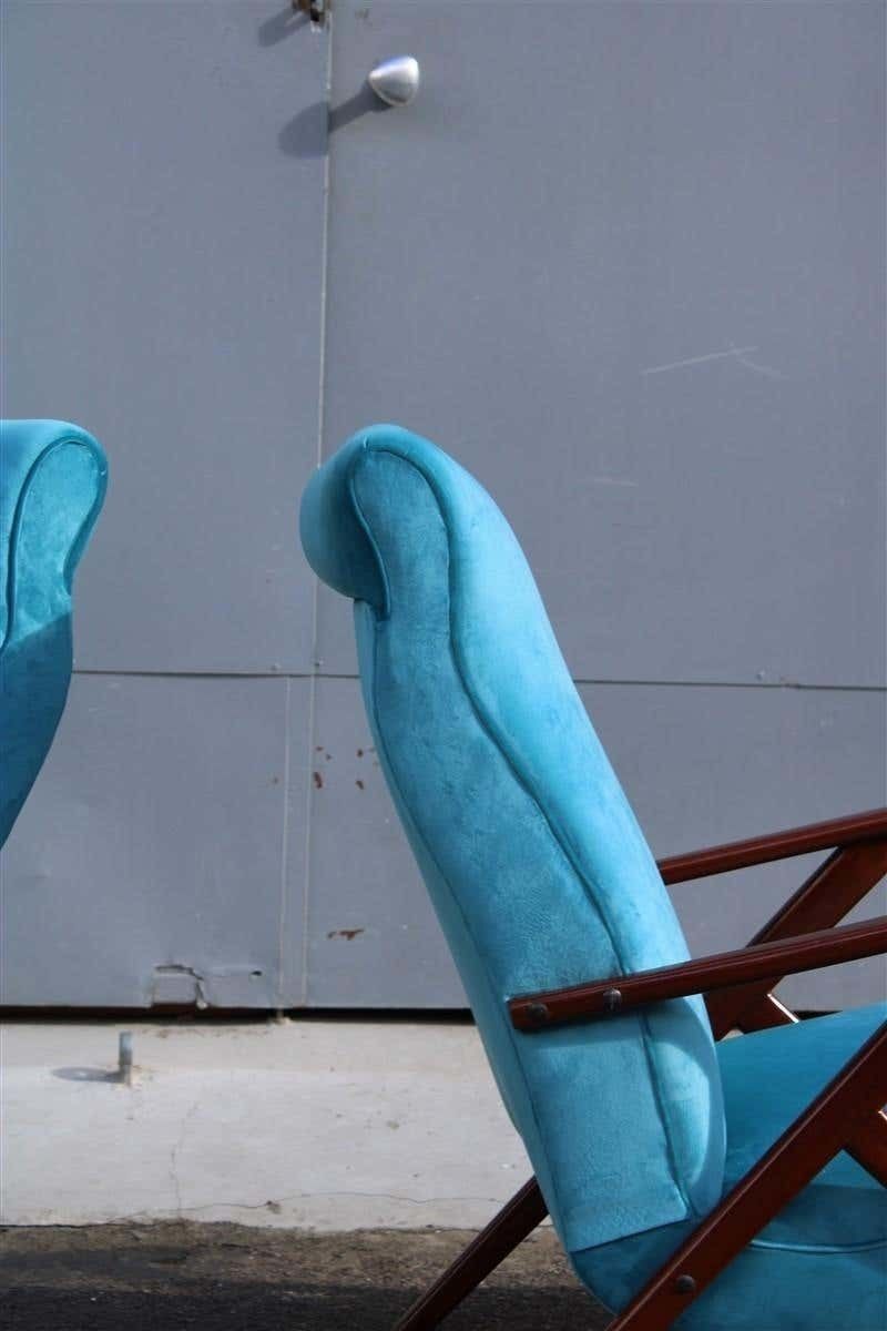 Pair Of Italian Midcentury Design Mahogany Turquoise Minimal Geometric Design photo 4901.0