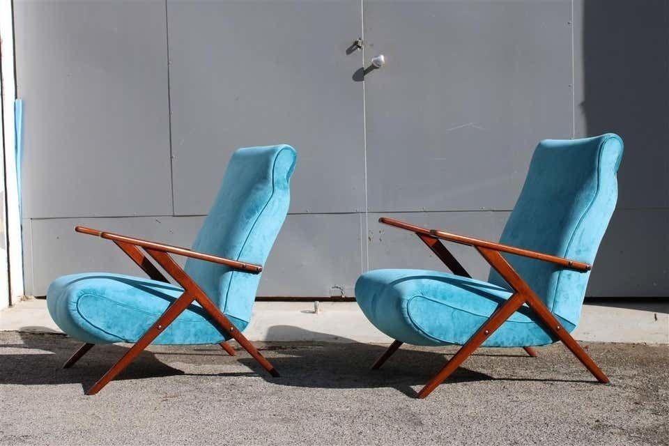 photo vinterior Pair Of Italian Midcentury Design Mahogany Turquoise Minimal Geometric Design
