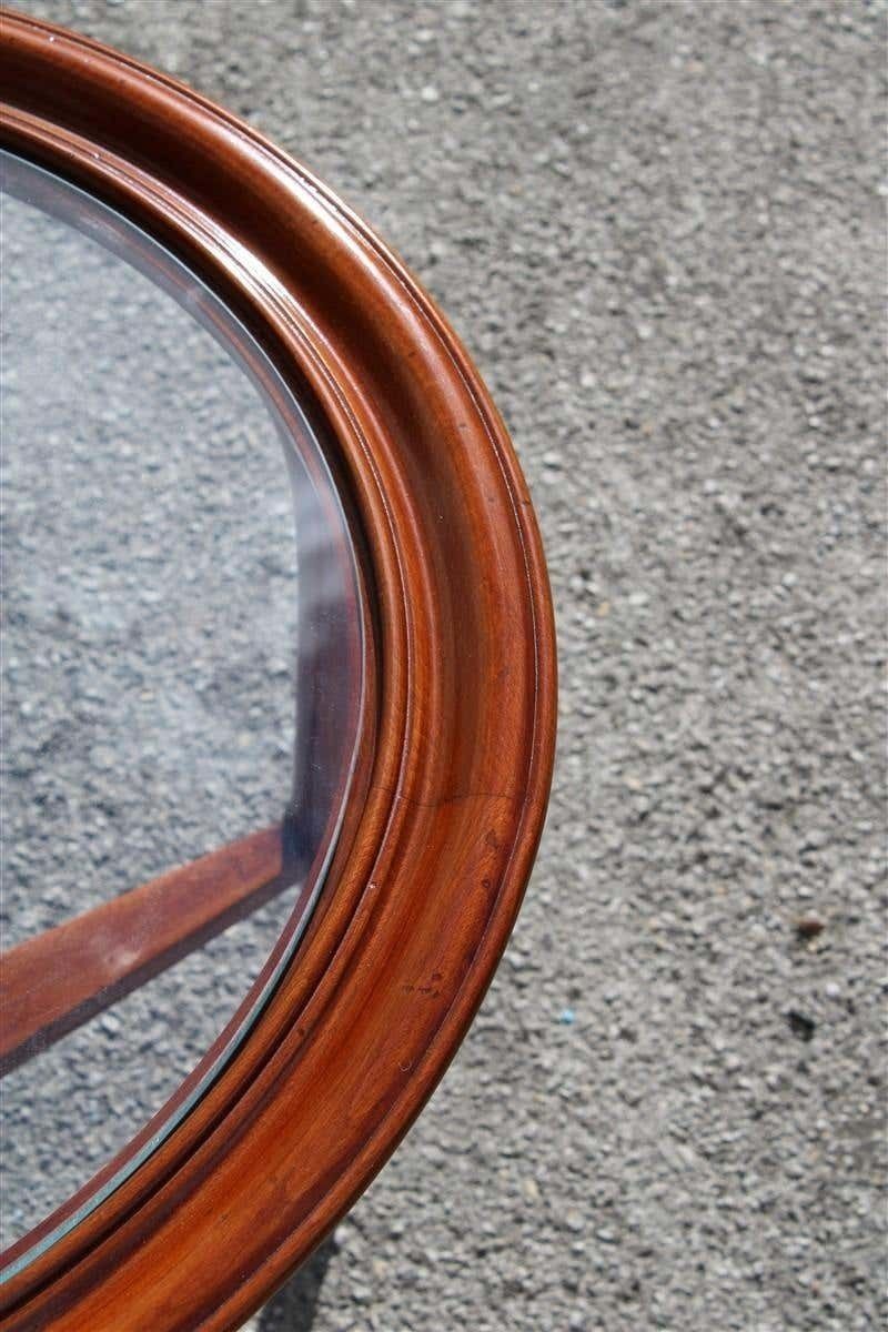Round Midcentury Italian Table Coffee Cherrywood Glass Top Cuved Wood photo vintage