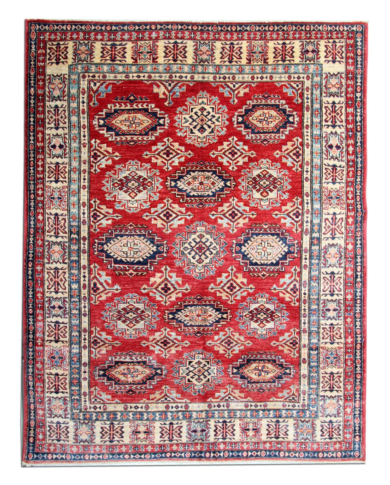 Red Afghan Kazak Area Rugs Traditional Geometric Carpet Wool Rug 182x148cm