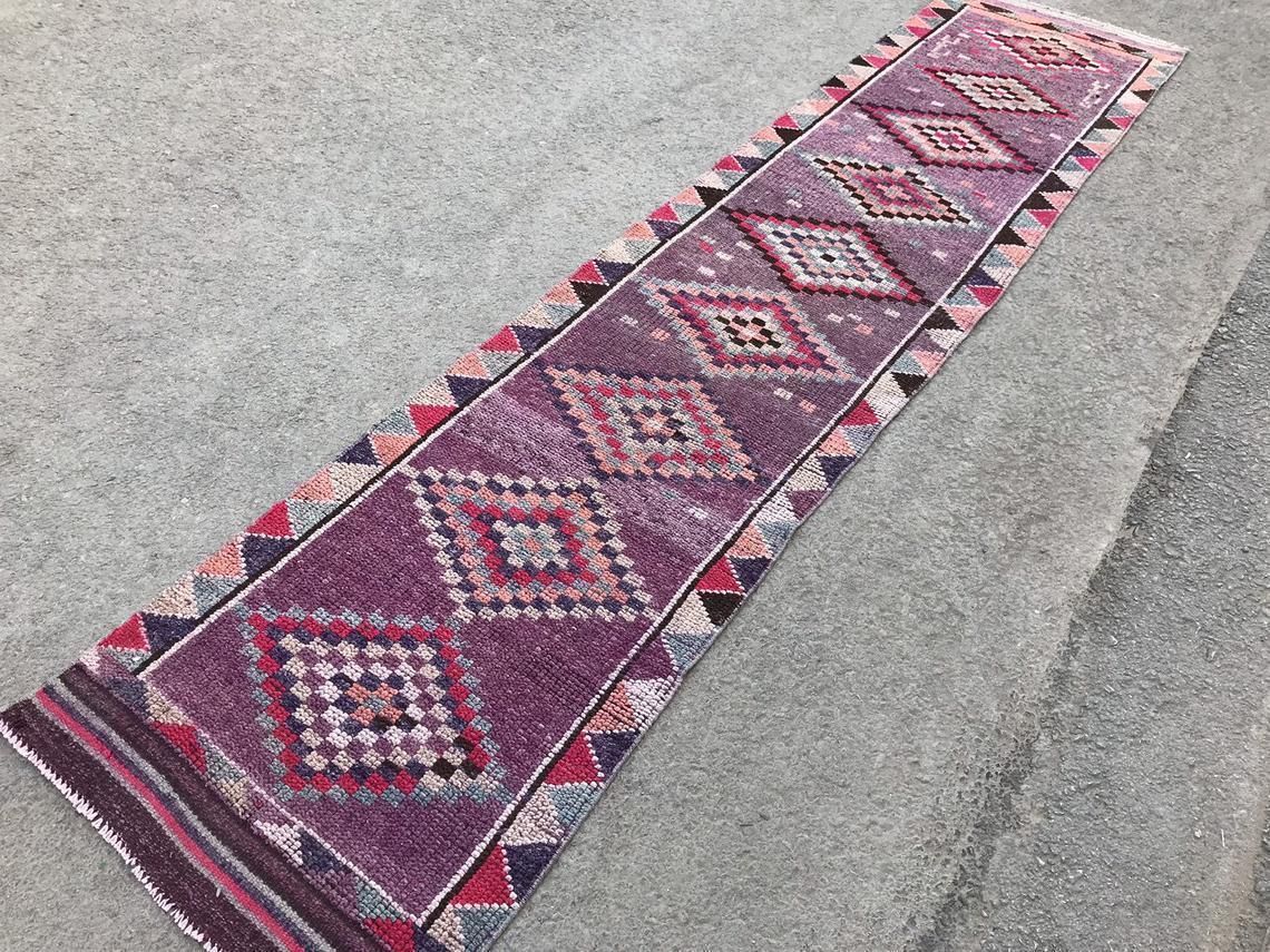 Turkish Runner Rug,Purple Runner Rug,Oushak Runner,Wool Rug,Home Decor,Anatolian Runner,Turkish Rug,Bohemian Rug,Area Rug,Carpet Rug,Runner