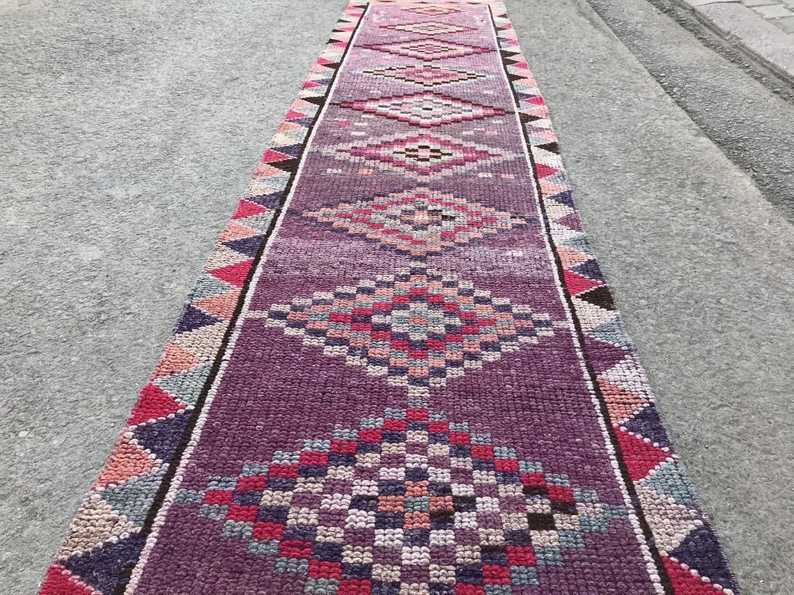 Turkish Runner Rug,Purple Runner Rug,Oushak Runner,Wool Rug,Home Decor,Anatolian Runner,Turkish Rug,Bohemian Rug,Area Rug,Carpet Rug,Runner photo vinterior