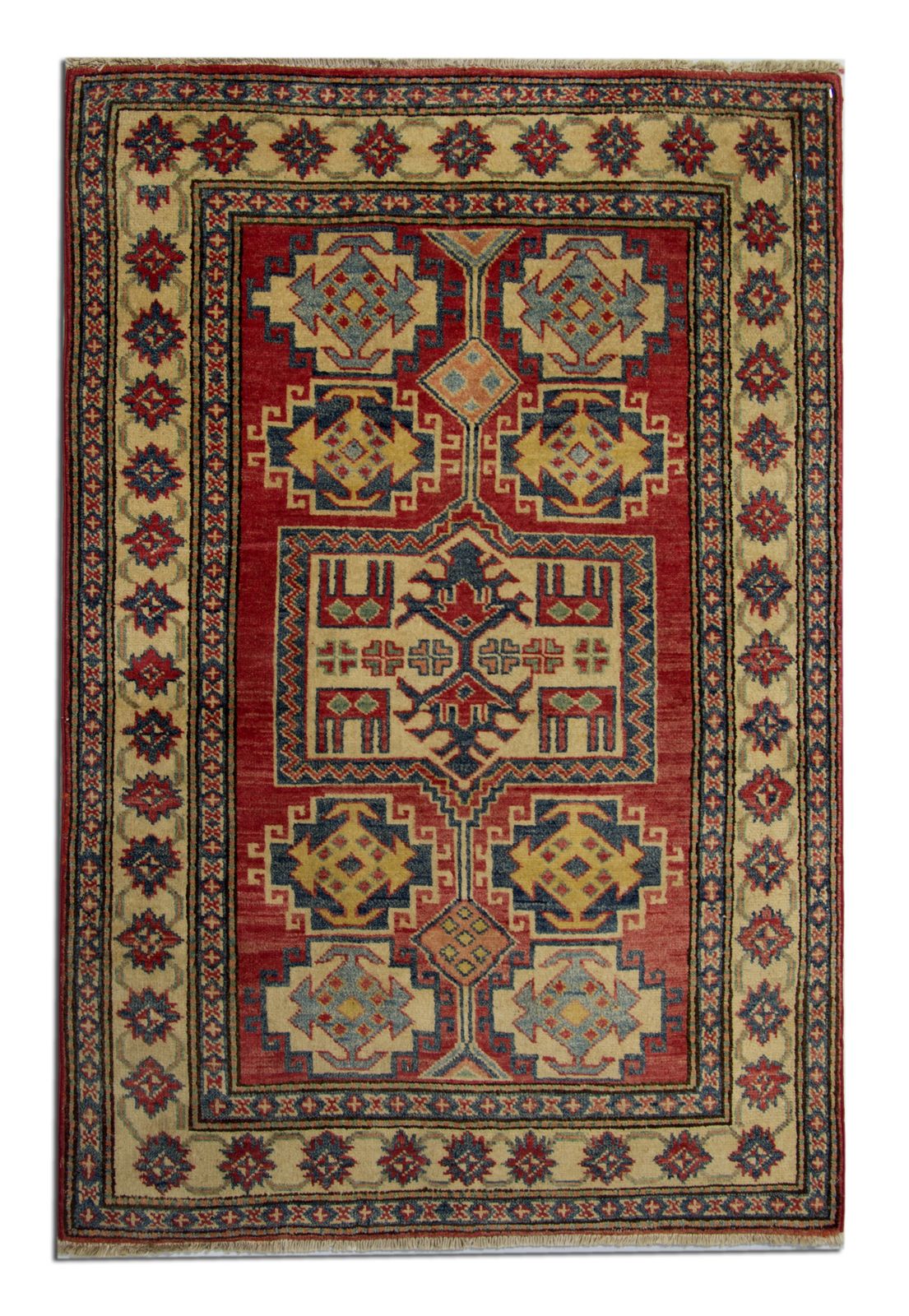 Small Handmade Carpet Wool Geometric Kazak Rugs, Traditional Area Rug  96x140cm photo 650.0