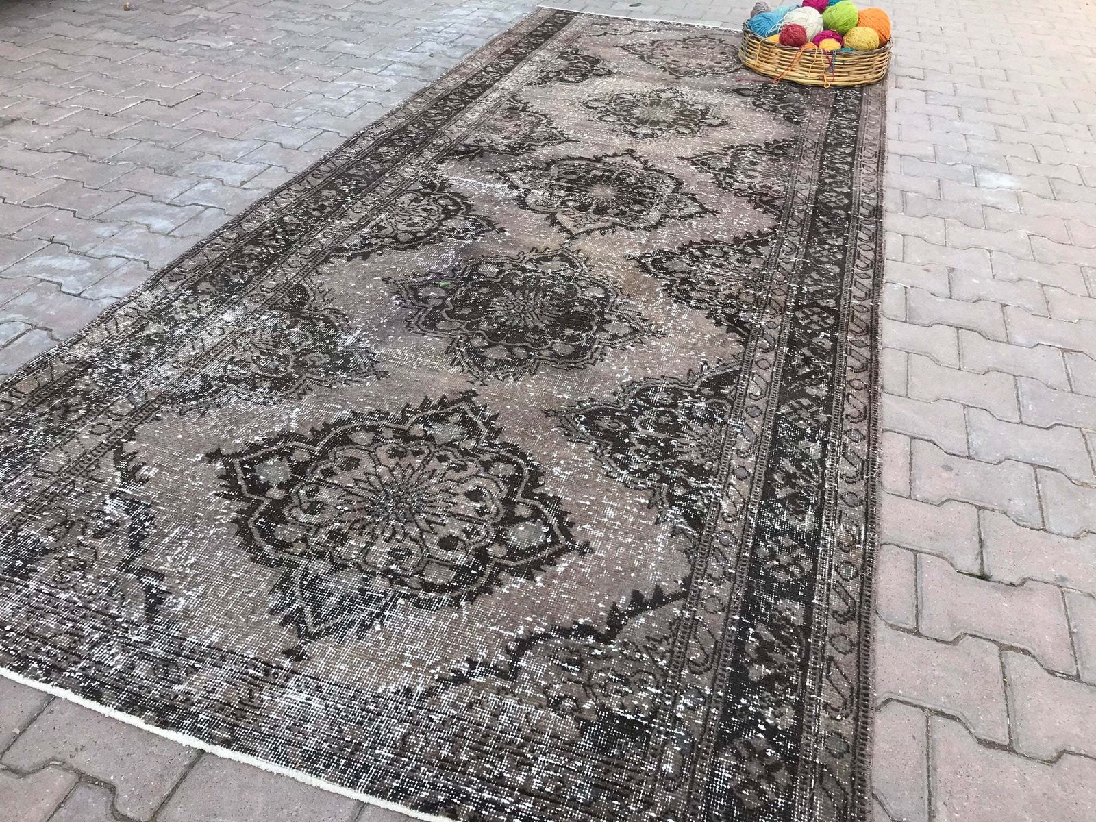 Turkish Rug,Wide Runner,Black Runner Rug,Anatolian Runner Rug,Decorative Rug,Oushak Rug,Bohemian Rug,Wool Rug,Area Rug,Runner Rug,Rugs photo vintage