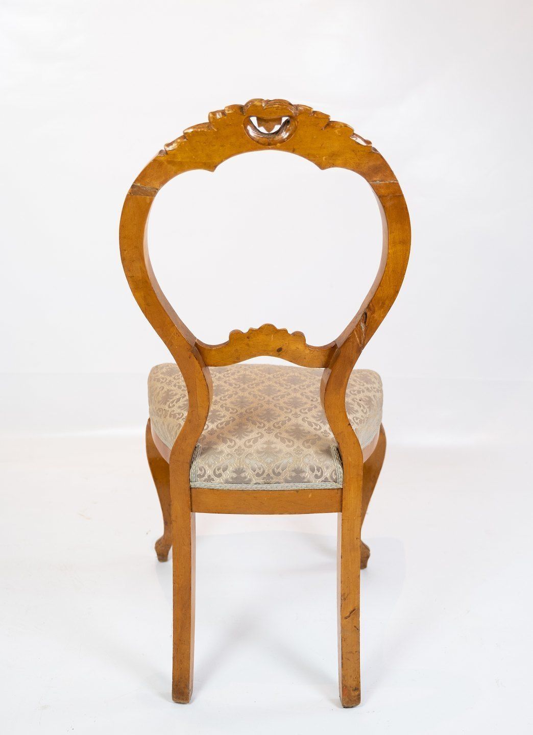 Set Of Six Rococo Dining Chairs Of Light Mahogany And Patterned Fabric From Around The Year 1760. photo 1485.0