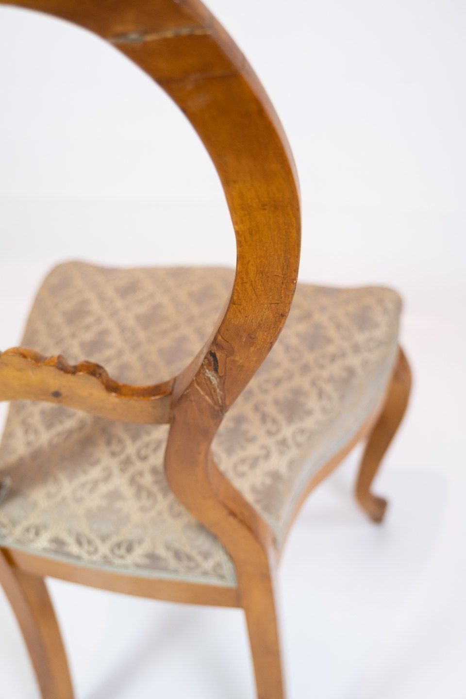 Set Of Six Rococo Dining Chairs Of Light Mahogany And Patterned Fabric From Around The Year 1760. photo vintage