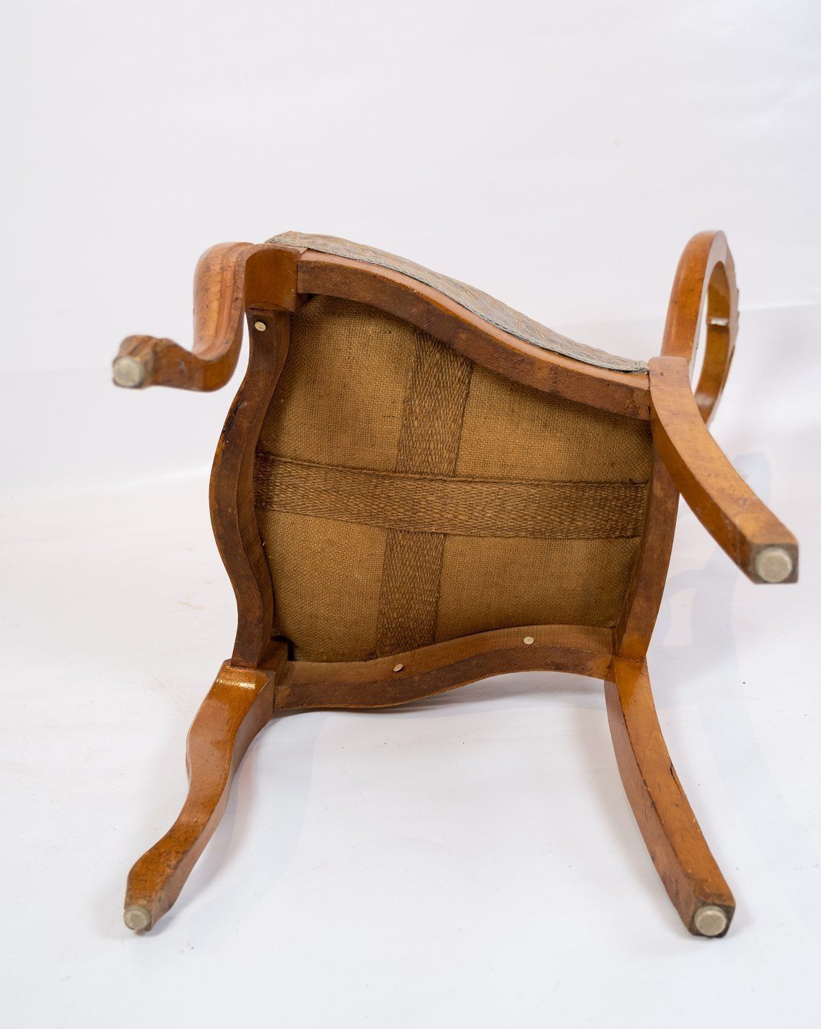 photo for sale Set Of Six Rococo Dining Chairs Of Light Mahogany And Patterned Fabric From Around The Year 1760.