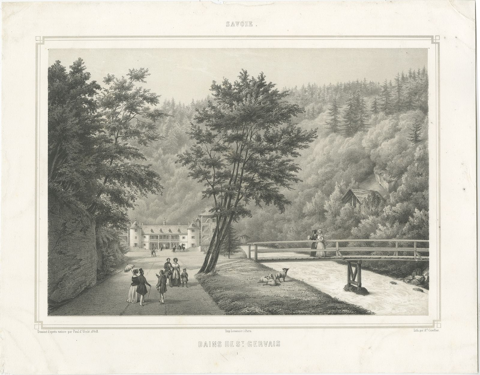 Antique Print Of Saint Gervais Les Bains By Cuvillier (C.1840)