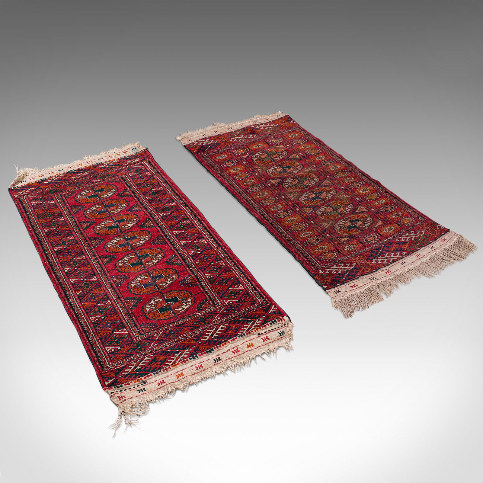 Antique Near Pair, Bokhara Rugs, Turkoman, Tekke, Carpet, Wall Covering, C1910