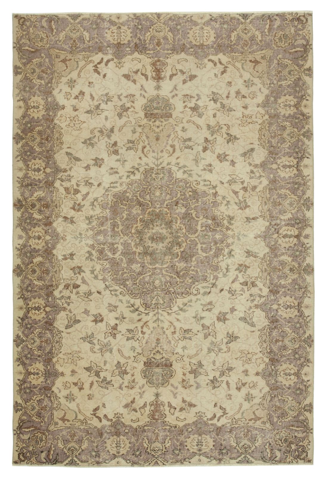 Traditional Hand Knotted Beige Vintage Wool Turkish Carpet