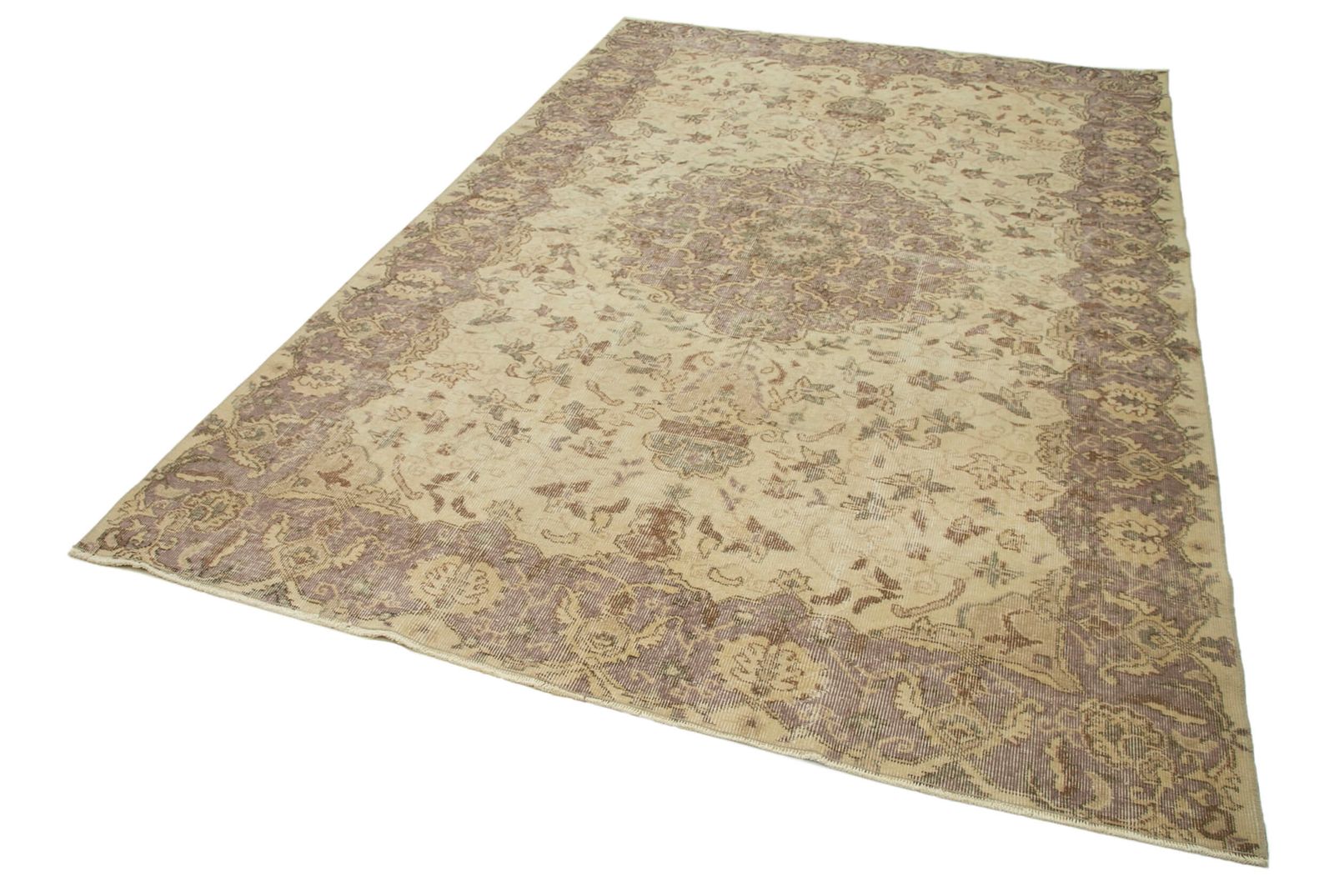 Traditional Hand Knotted Beige Vintage Wool Turkish Carpet photo vinterior