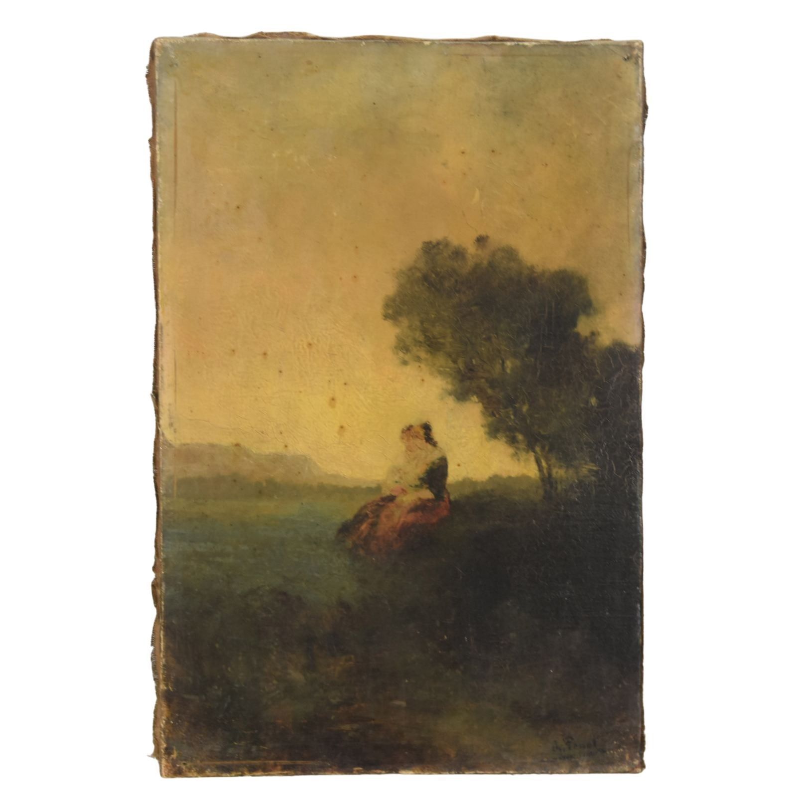 Woman In The Countryside Oil On Canvas Xi Xth