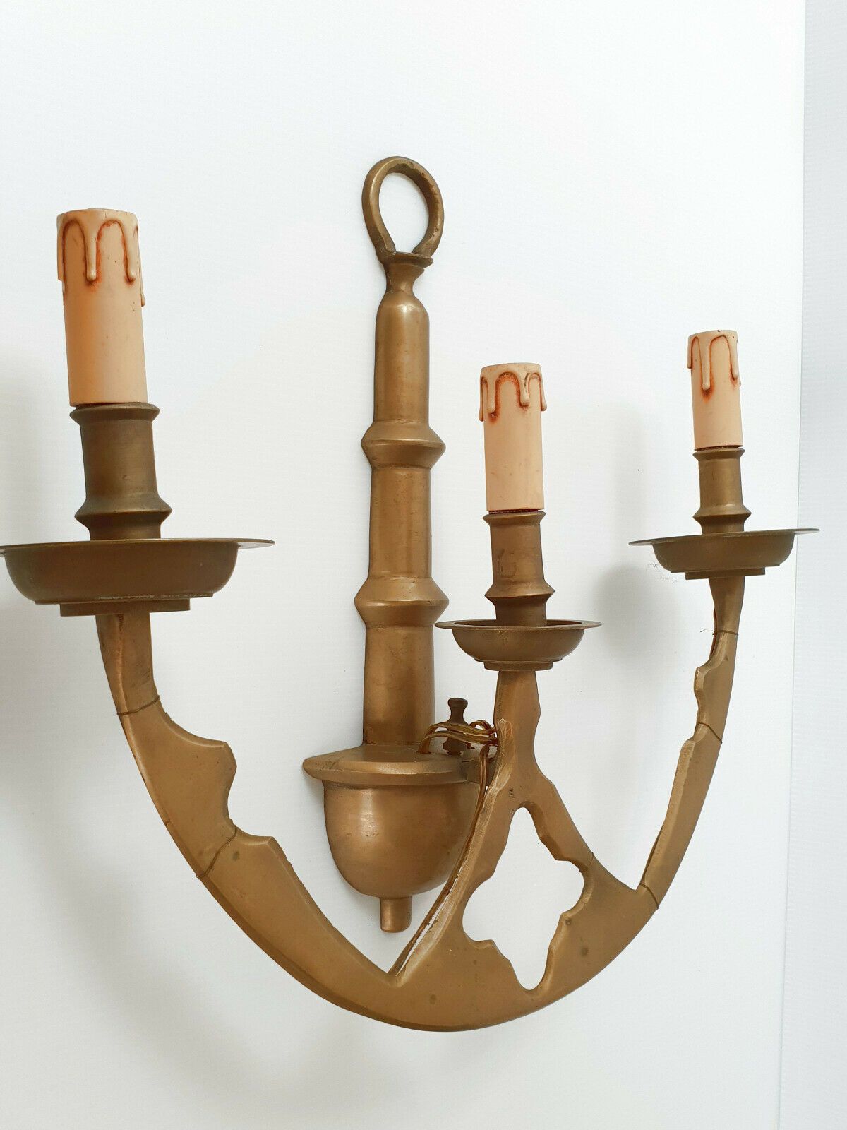 Superb Pair Of Large Wall Lamps Anchors 1950 Vintage In Brass 50s 1950s photo for sale
