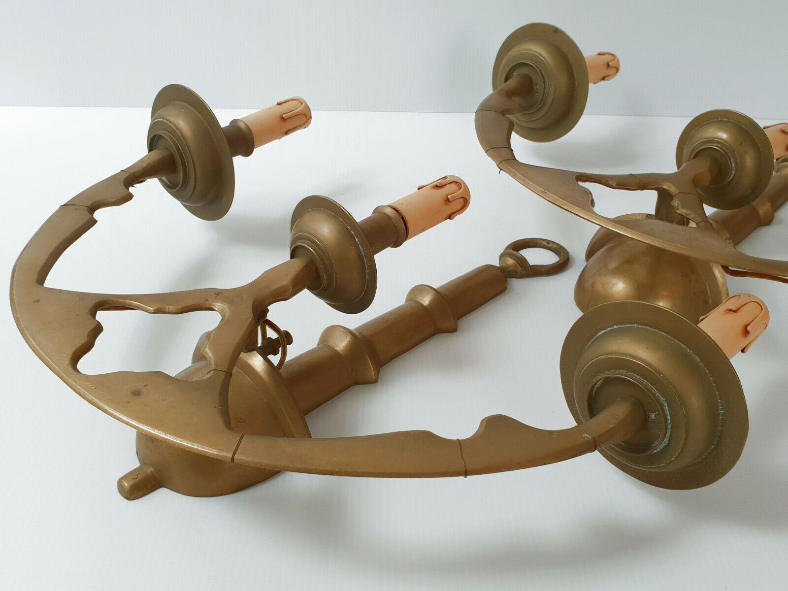 Superb Pair Of Large Wall Lamps Anchors 1950 Vintage In Brass 50s 1950s photo vinterior