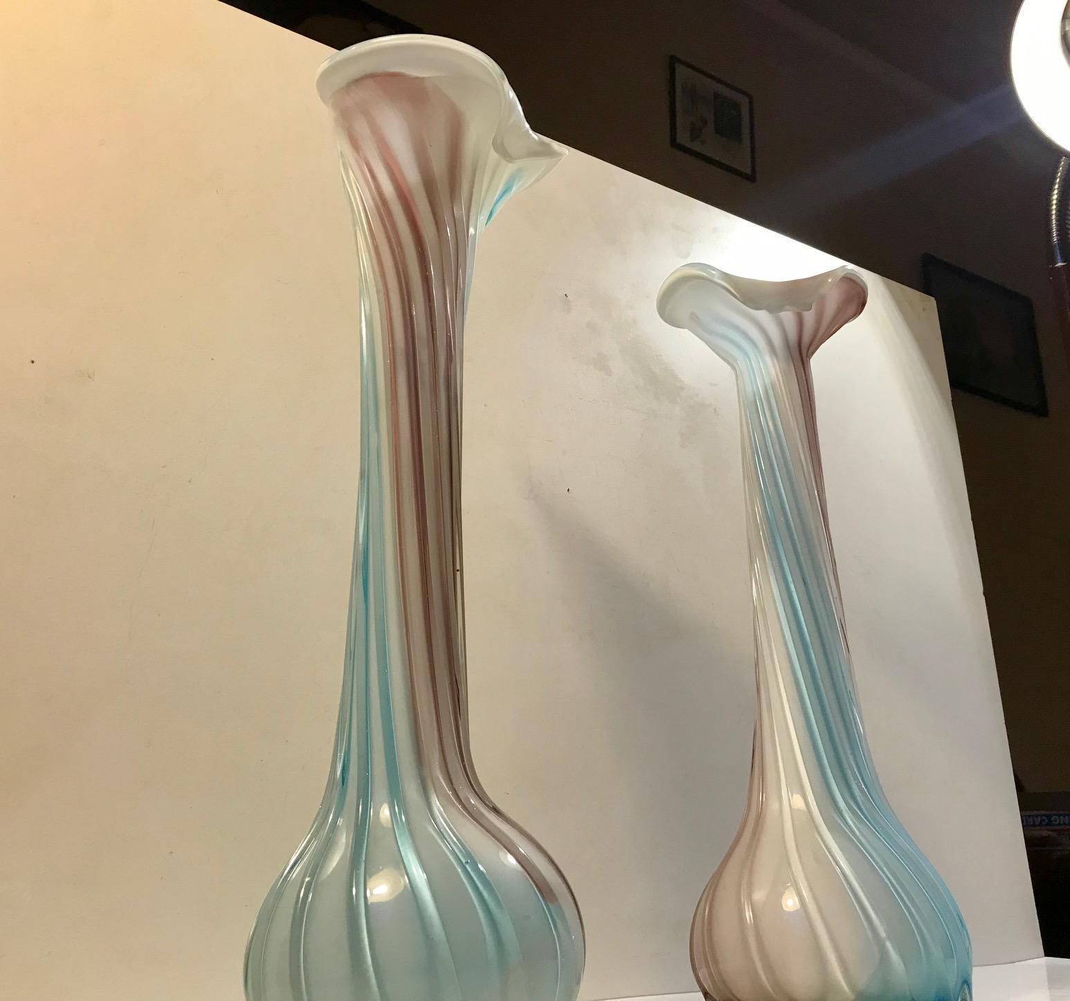 A Pair Of Pink, Blue And White Italian Jack In The Pulpit Glass Vases photo 1034.0