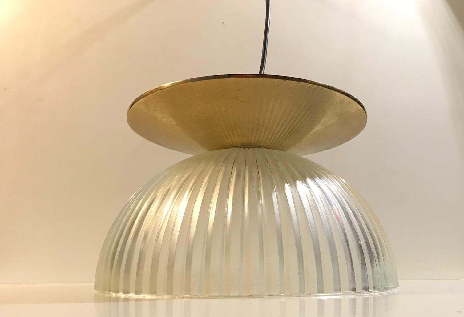 Scandinavian Fluted Glass And Brass Ceiling Lamp, 1970s photo for sale