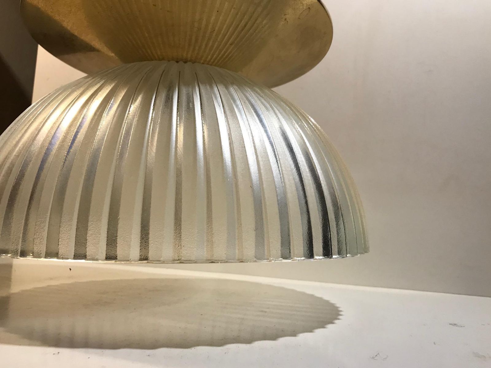 photo furniture Scandinavian Fluted Glass And Brass Ceiling Lamp, 1970s