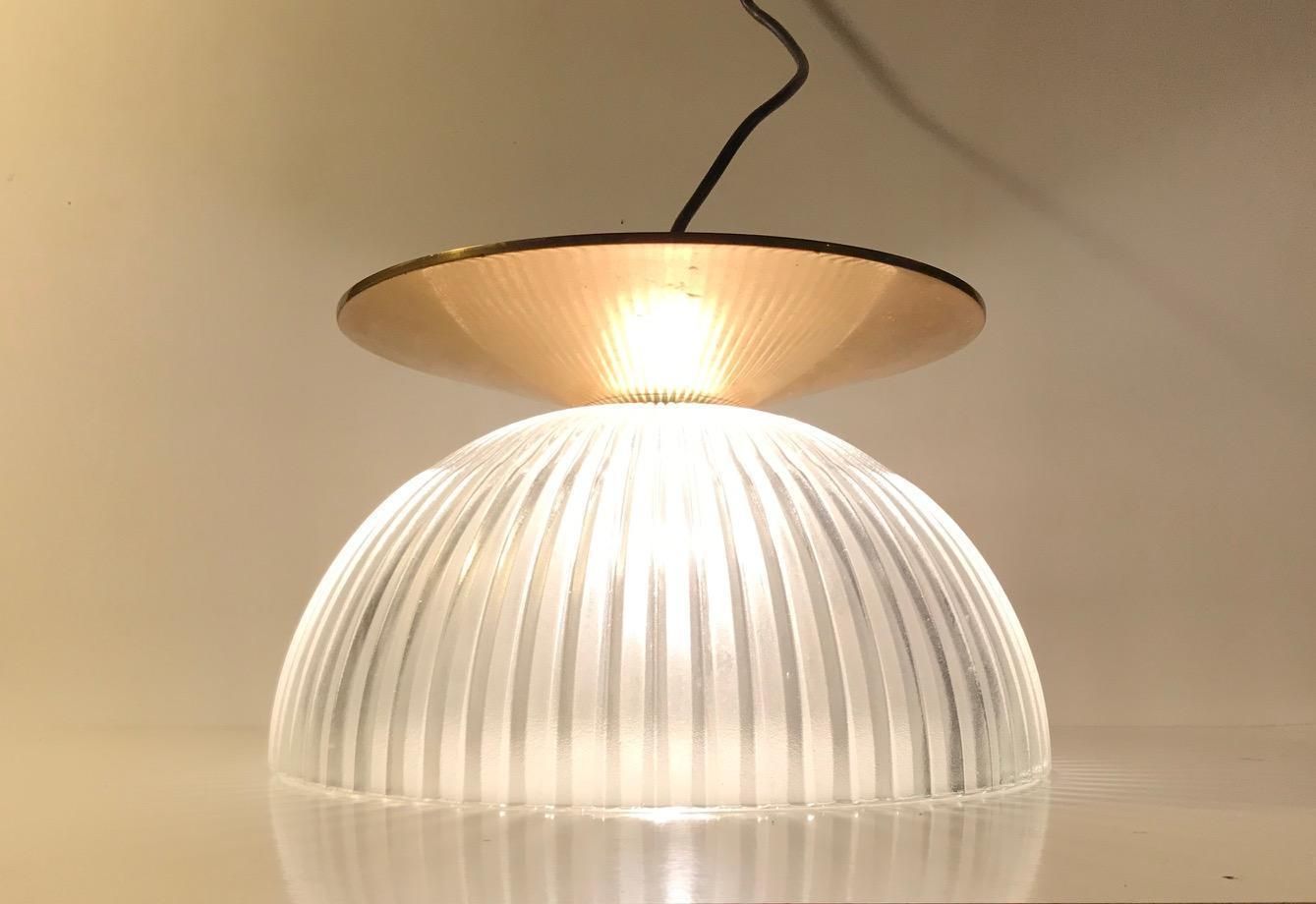 Lighting Scandinavian Fluted Glass And Brass Ceiling Lamp, 1970s photo