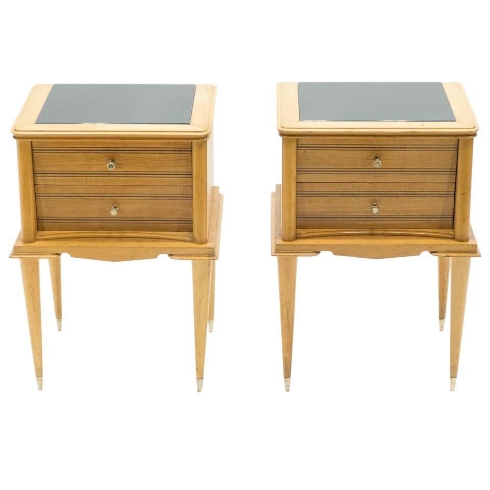 Tables de chevet françaises en sycomore, 2 tiroirs, attribuées à Suzanne Guiguichon, années 1950 photo furniture