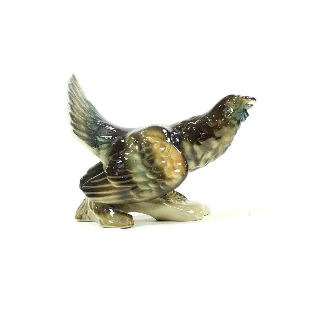 Midcentury Moorcock Porcelain Sculpture By Royal Dux, Czechoslovakia