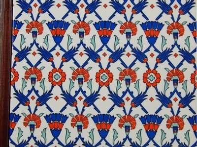 Turkish Kutahya Pottery, Tile, Tulip Design, Art Painting H, Picture Wood Frame Size L photo furniture