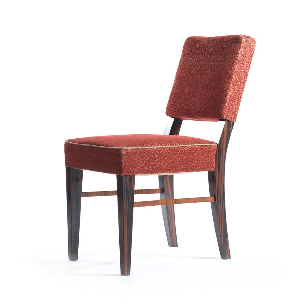 Art Deco Dining Chair In Veneer And Original Fabric, Czechoslovakia, 1940s