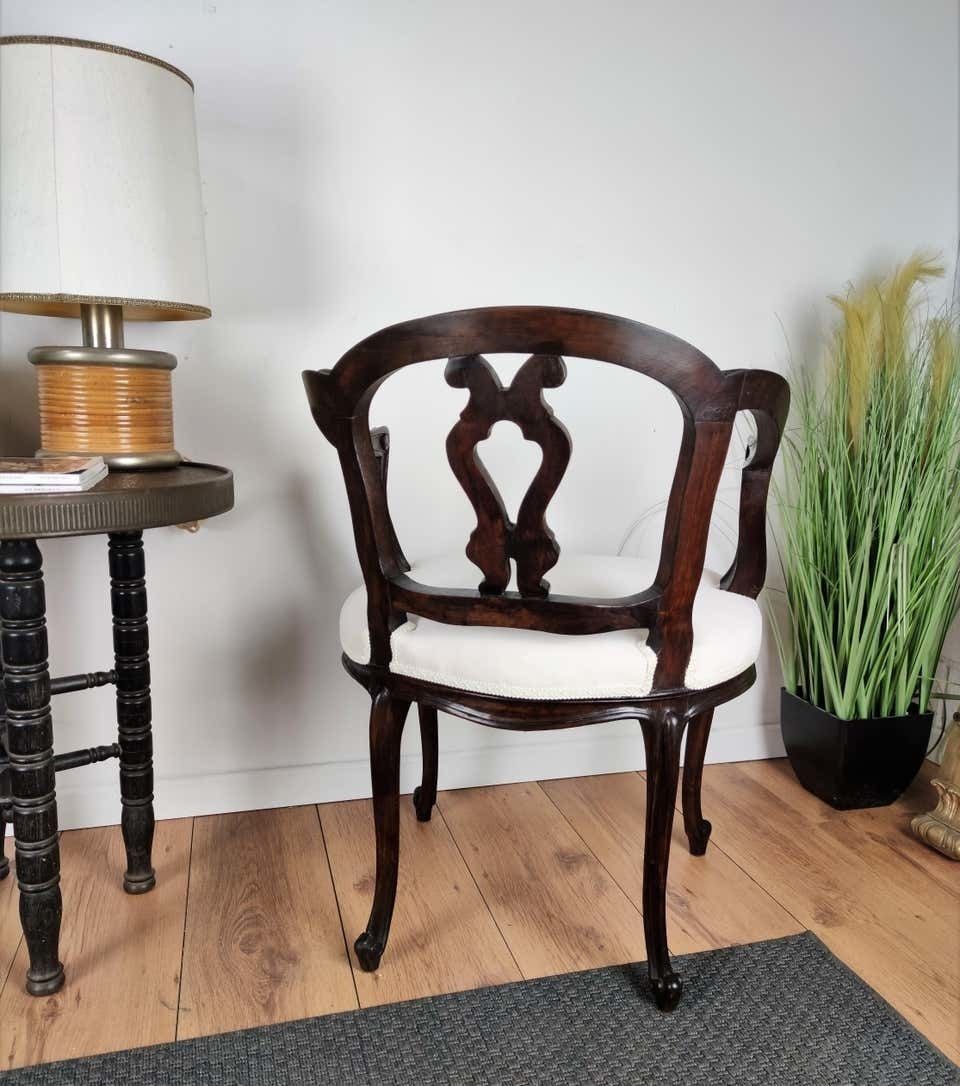 Pair Of 19th Century Italian Rococo Baroque Carved Wood Armchair Re Upholstered photo Furniture