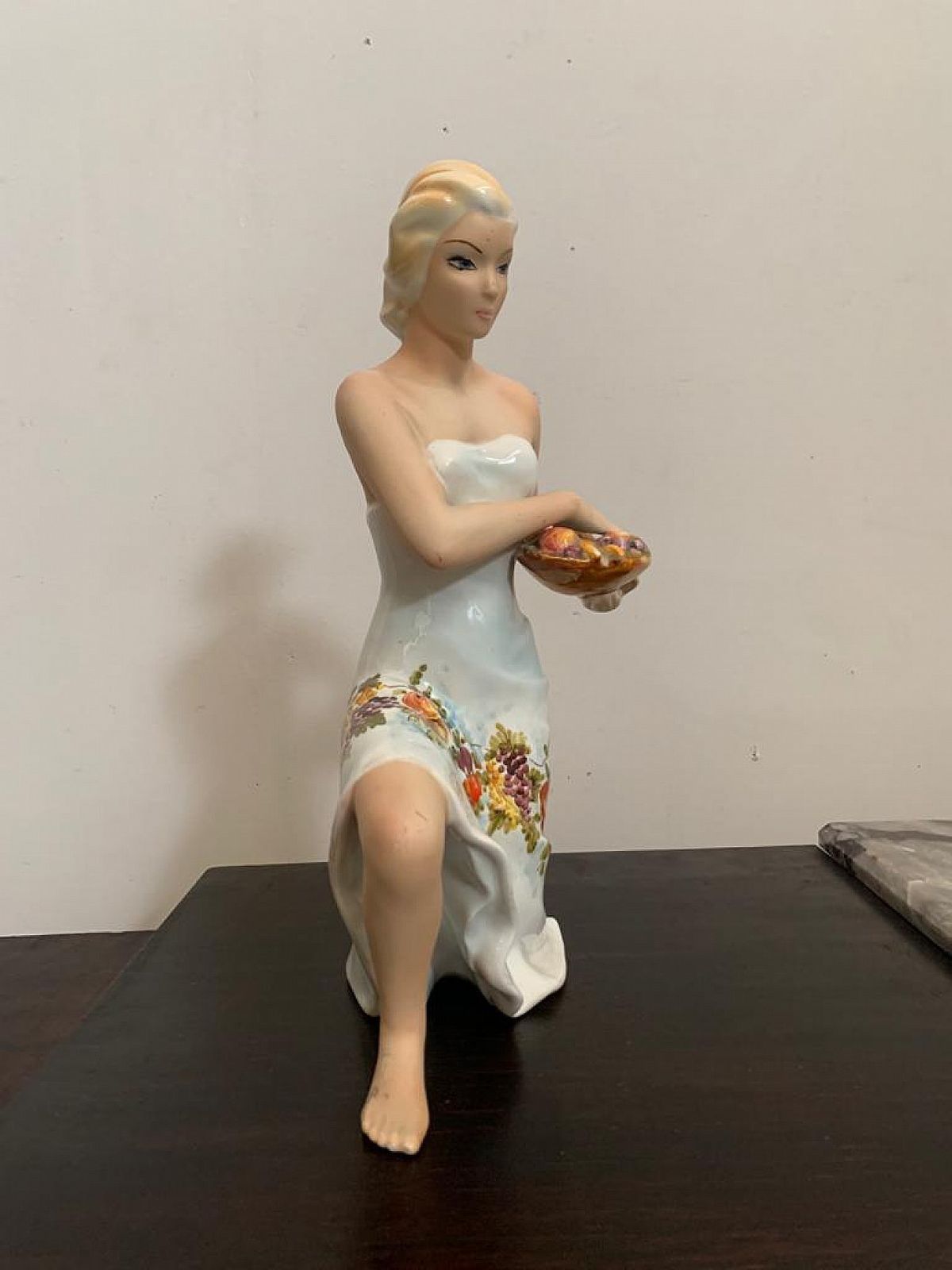 Ceramic Sculpture Of A Woman Carrying A Basket Of Fruit By Favaro Cecchetto, 50s photo for sale