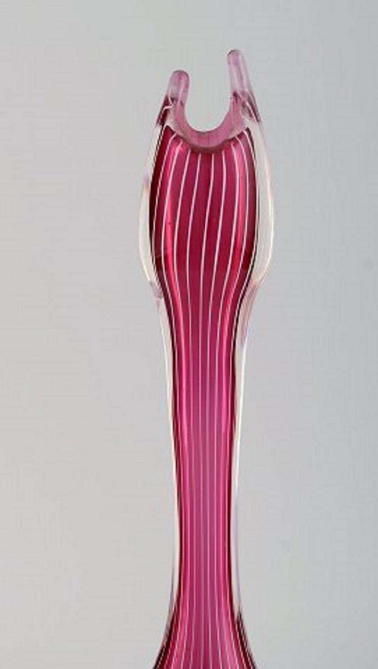 Swedish Glass Artist, Organically Shaped Vase In Violet And Clear Art Glass photo for sale